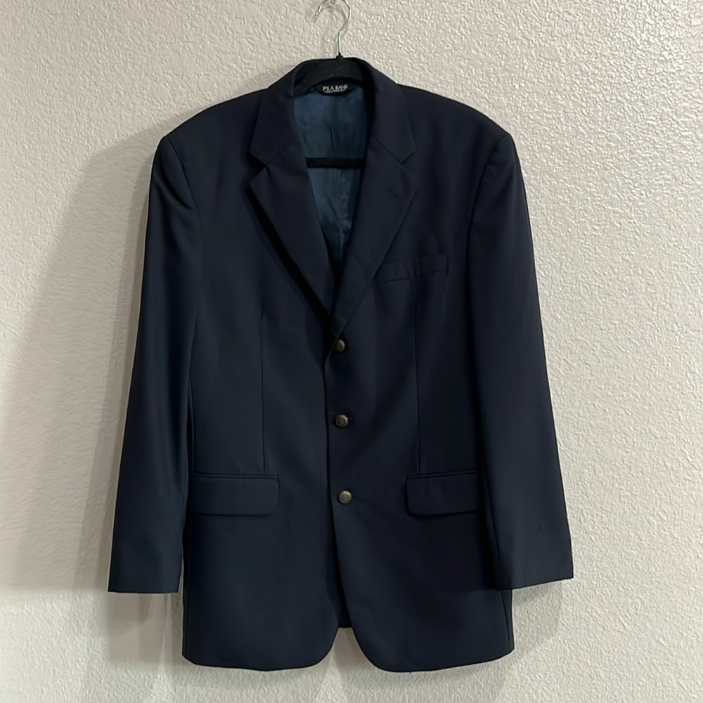 Jos A Bank Signature Solid Navy Blue Wool Bronze Buttons Blazer Mens 40R